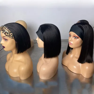 Bone Straight Headband Bob Wig 100% Virgin Indian Hair Glueless Scarf Half Wig Short Length Black Women Indian Origin 2-Year