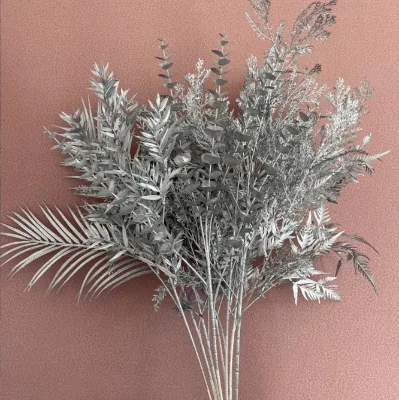 Wedding Silver Plastic Flower Eucalyptus Ginkgo Leaf Wedding Hall Ceiling Artificial Silver Flower