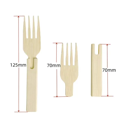 Disposable Bamboo Separable Fork Individual Packaging Collapsible Bamboo Fork for Cup Noodles