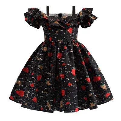 Summer Dress for Kids Printed Flower Full Sleeve Pleated Ruffle Princess Dress Kids Frock Retro Style Children Dress