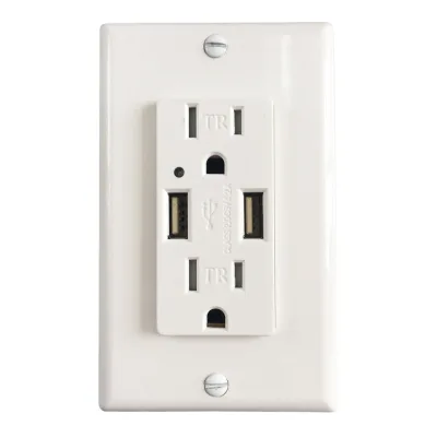 UL/cUL Listed 15A 125V Tamper-Resistant USB Charger Receptacle 4.2A Output 2 Port American USB Outlet White"