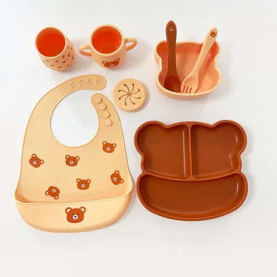 Food Grade Silicone Baby Feeding Set Bear Shape Cute Silicone Baby Feeding Set