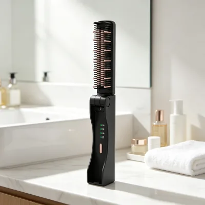 Foldable Electric Hair Brush for Easy Travel and Storage ,ceramic Coating Brush,3 Setting Temperature
