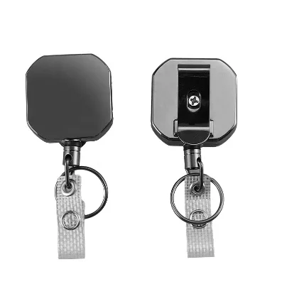 square Outdoor Strong Retractable Black Badge Badge Reel with Ring