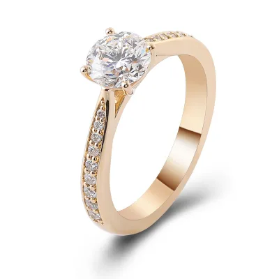Charming with Side Stone 1 Carat D VS1 Lab Grown Diamond Engagement Ring 14K Real Solid Gold Classic Design Wedding Band