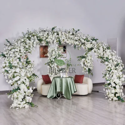 New C-shaped arch pink floral wedding background stage decoration artificial flower arch for wedding decoration flowers