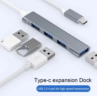 4-in-1 Type-C USB Hub 5Gbps High-Speed USB3.0 USB2.0 Splitter Aluminum Portable Adapter for Laptop
