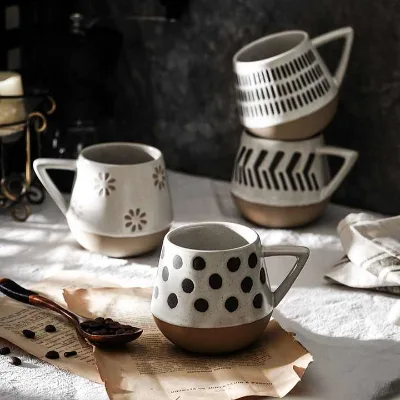 Creative Personality Round Ceramic Hand-Painted Mug Thick Potttery Coffee and Milk Cup Durable and Stylish Household Sundries