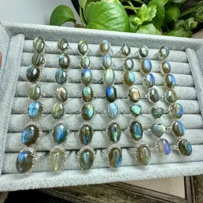 Crystal Rings Natural Stone Bulk Labradorite Ring 925 purple Labradorite Rings