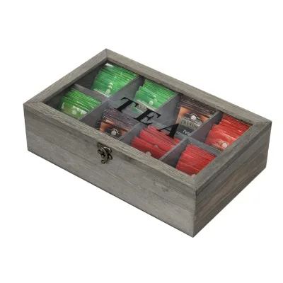 Wholesales  Wooden Tea Box for Storing Tea Wooden Tea Bag Storage Box Light Green