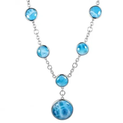 Platinum Plated Bohemian Christian Blue Opal Lariat Necklace for Women Wedding & Engagement Gift