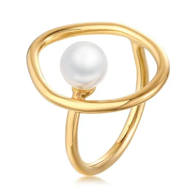 Adjustable 18k Gold Plated Pearl Rings for Women