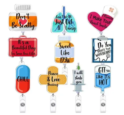 Medical Design Acrylic Nurse Key Holders & Retractable Badge Reel Healthcare Worker Nametags Enfermeria Lung Accessories