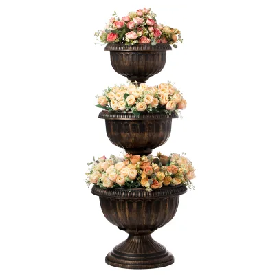 Garten Jardin Garden Outdoor Patio Solar Powered LED Light 3 Tier Tiered Flower Pot Planter
