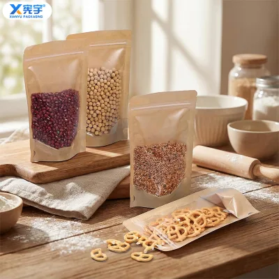 Transparent Kraft Paper Stand up Pouch Waterproof Plastic Self-sealing Zipper Bag for Dry Coffee Matcha Grains Spice Powder