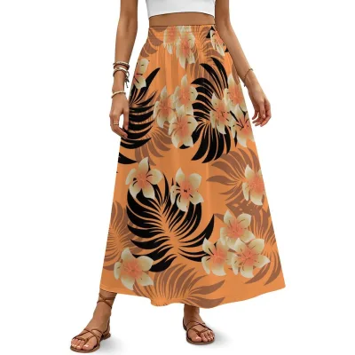 2026 Dropshipping Plus Size 4XL Polynesian Tribal Print Maxi Skirt Summer Women Holiday High Waist Long Skirts No Minimum