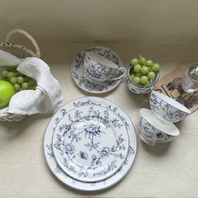 Wholesale Vintage Ceramic Charger Plates Floral Dessert Dinnerware for Wedding Party Hotel