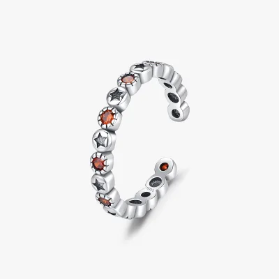 Trendy Vintage Zircon Fine Jewelry 925 Sterling Silver Adjustable Size 6-9 Retro Stars Engraving Ring for Women