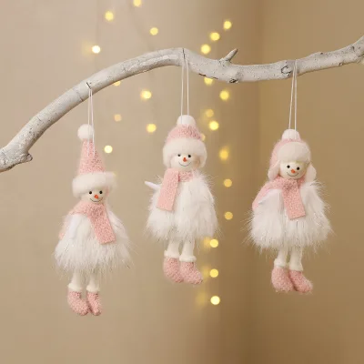 New Style Cartoon European-American Style Pink White Plush Christmas Snowman Small Doll Christmas Decorations