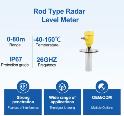 Industrial Rod Type Radar Level Meter IP67 Guided Wave Radar Level Sensor Support OEM ODM for Various Liquid Level Monitoring