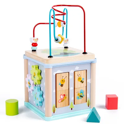 High Quality Multifunctional Winding Bead Toy Box Children Early Educational Toy Funny Wooden Activity Cube