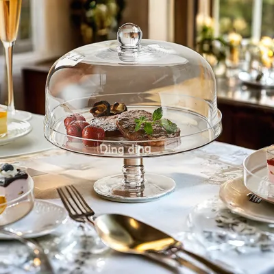 Wholesale Home Hotel Store European Style Dustproof Display Glass Cover Cake Decorations Cake Stand With Glass Cover