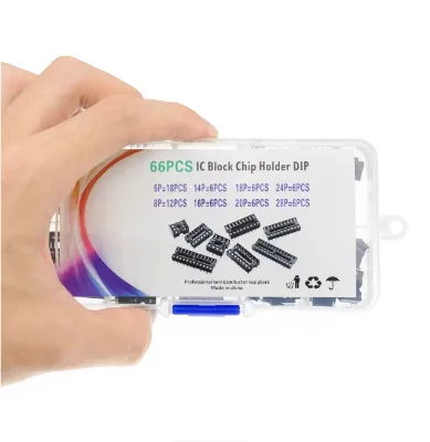66 Pieces IC Chip Holder IC Socket Chip Base Sample Set with 8 Different Specifications (6P - 28P)