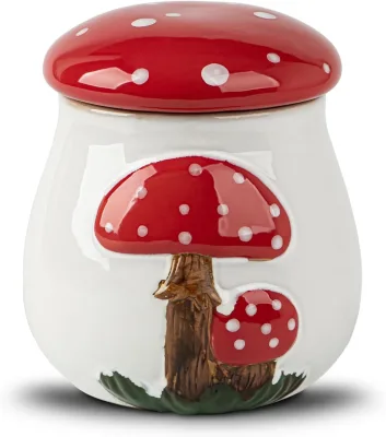 Airtight Cookie Jar Mushroom Candy Jar With Lid Ceramic White Cookie Jars for Kitchen Counter Large Cookie Container Storage