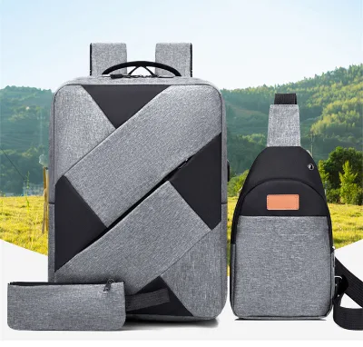 New Design Fashion Multifunctional Usb Charging 3pcs School Backpack Set 3 In1 Book Bags for High School Men 3pcs Backpack Set