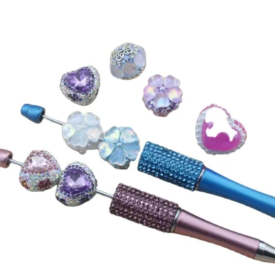 Nepalese Soft Pottery Colored love Heart Cat's Eye Flower Straight Hole Drill Ball Wear Pen Beads for Pen Making