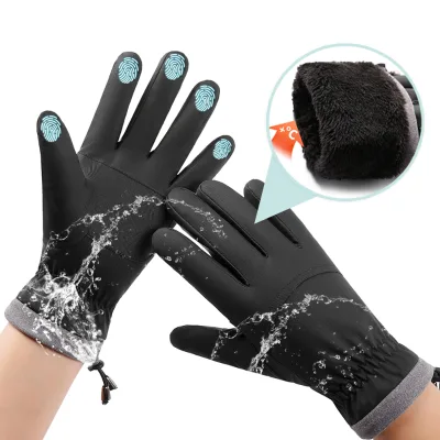 Custom Winter Outdoor Sports Windproof Waterproof Touchscreen Thick Plush Thermal Lining Hand Warm Gloves