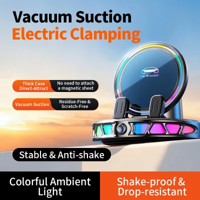 Anti Shake Instrument Panel Navigation Bracket Colorful Atmosphere Light 360 Degree Car Mobile Phone Holder Wireless Charger