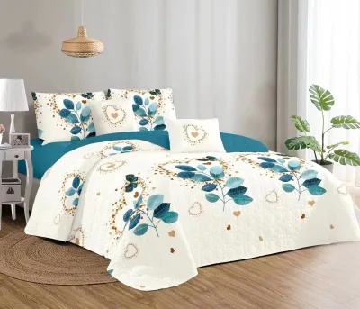 3-Piece Oversize Fine Printed Prewashed Quilt Set Reversible Bedspread Coverlet King Size Bed Cover (Turquoise Blue,Sage Green)