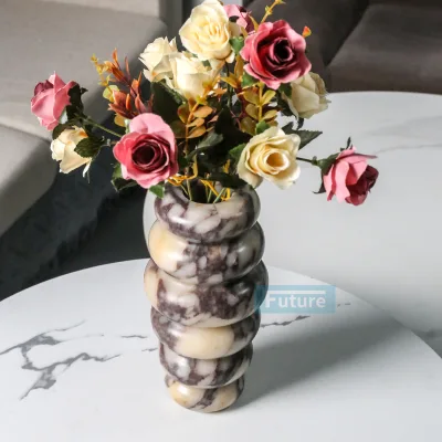 Stylish Natural Calacatta Viola Stone Classic Home Decoration Marble Round Vase Flower Pot Decoration