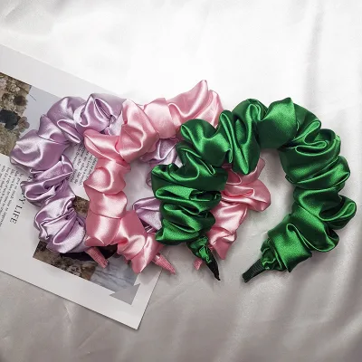Crumpled Fabric Fluffy Headband Bubble Fold Korean Trendy Pleated Head Bands Satin Silk Headbands for Girls