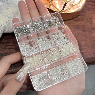 Hot Diy Nail Art Diamond Rhinestones Pearls Steel Ball Mix Kit Decoration Gem Nail Charms in Bulk Wholesale