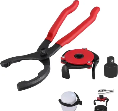 2-Piece Oil Filter Wrench Set, 12 Inch Adjustable Oil Filter Plier & 3-Jaw Universal Oil Filter Removal Tool