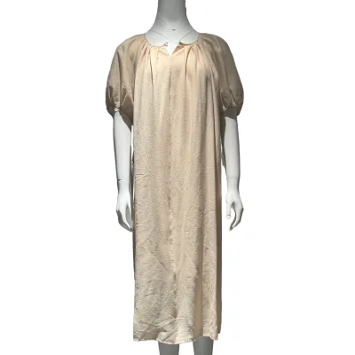 Women's Eco-Friendly Maxi Chiffon Dress Loose Fit Balloon Short Sleeves Crew Neck Solid for Spring/Summer Washable Casual Dress