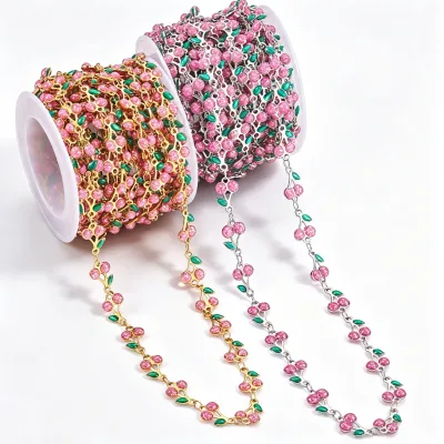 Wholesale Stainless Steel Cherry Double-Sided Enamel Fruit Chain Cherry Link Chain for DIY Bracelet Necklace Jewelry Findings