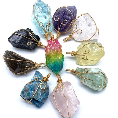 Natural Raw Crystal Wrap Pendants Crystal Healing Stones Gifts Crystal Necklace Pendants