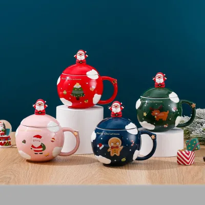 Nordic Christmas Ceramic Gift Cartoon Mark Coffee Mug New Straw Breakfast love Milk Pot Belly China Cup