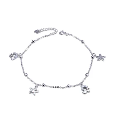 S925 Sterling Silver Bauhinia Flower Heart Infinity Anklet for Women Girl Adjustable Foot Ankle Bracelet