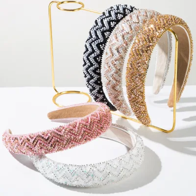 Custom Luxurious Handmade Beaded Sequin Hairband for Women Wavy Wide Edge Elegant Hairstyle-Stabilizing Function Versatile