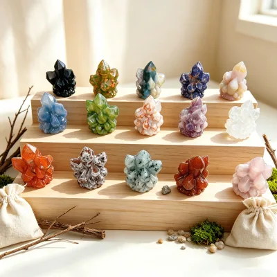 Wholesale Natural Gemstone Clear Quartz Cluster Carving Decorative Crystal Figurine for Chakra Home Display