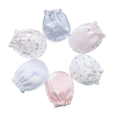 Spring and Autumn Newborn Solid Colored Cotton Breathable Thin Threaded Gloves Infant Hand Protectors