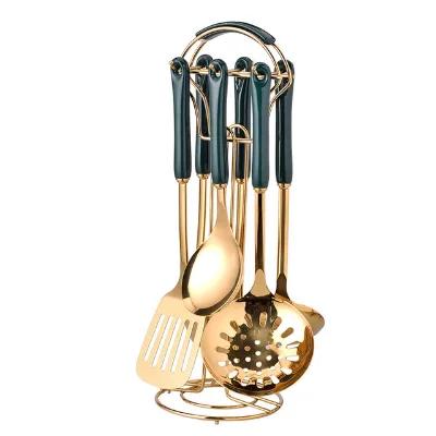 Hot Sale Food Grade Kitchenware 7 Pcs Set Colorful Stainless Steel Kitchen Utensil Set With Ceramic Handle