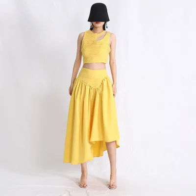 Sexy Outfits Sleeveless Crop Top and Midi Skirt 2 Piece Set for Women
