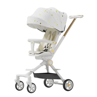 Baby Walker Can Sit and Lie Down Folding Swivel Seat Two-way High View Stroller Children's Light Stroller With Push Handle Awnin