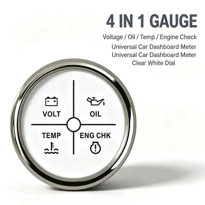 2 Inch 52mm 4 in 1 Warning Indicator Meter VOLT OIL TEMP ENG CHK Gauge for Car Truck RV Yacht Boat Modification