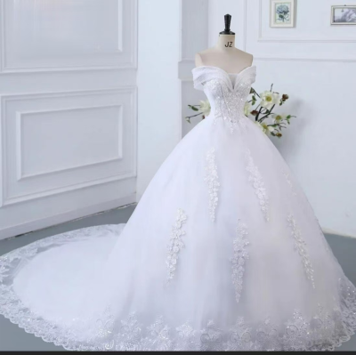 2025 Princess Delicate Lace Plus Size V Neck Wedding Dress Off Shoulder Women Short Sleeves Lace Court Train Bridal Dresses